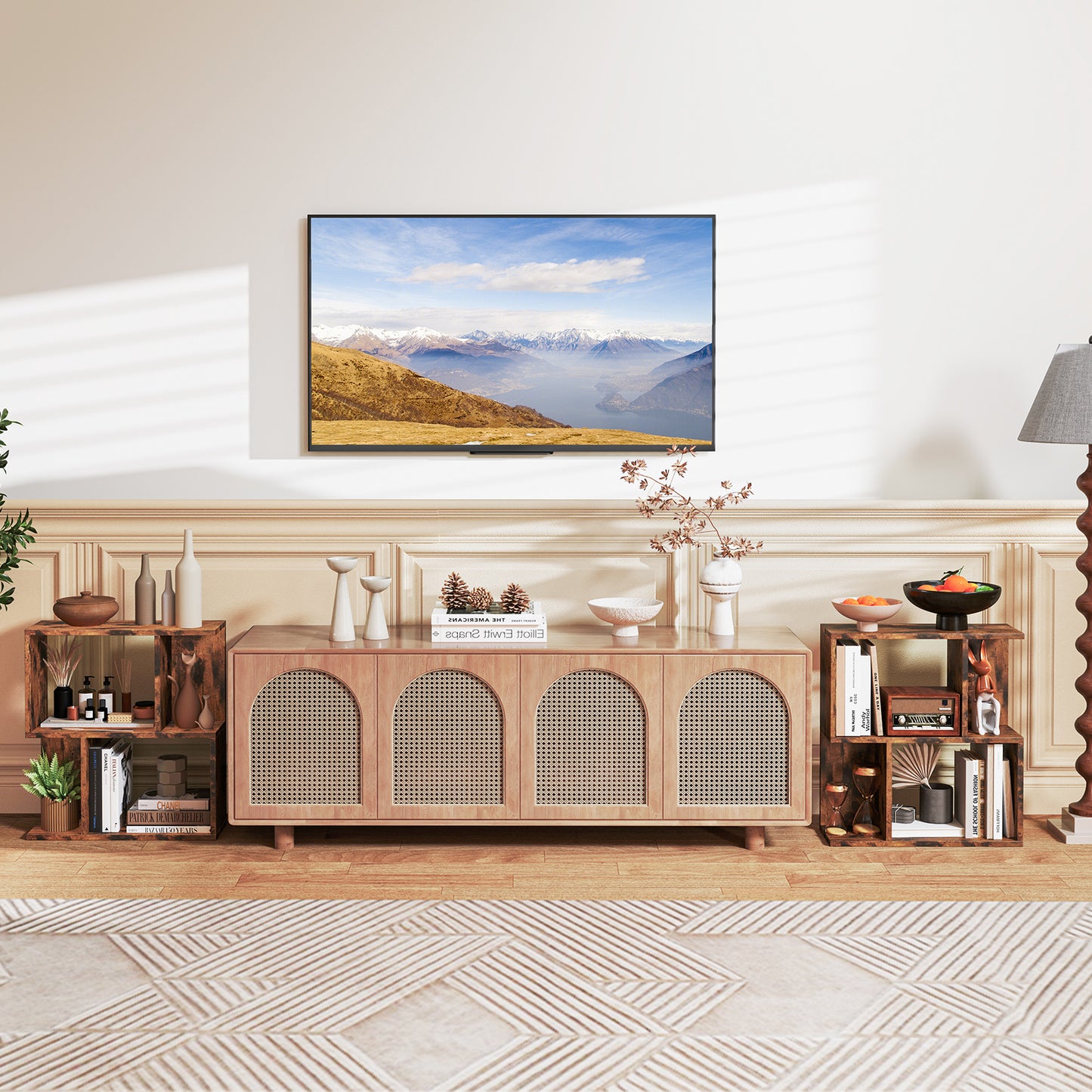 3-Tier Bookshelf with Display Shelf for Small Space-Rustic Brown Kids Crystal