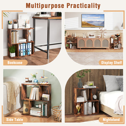 3-Tier Bookshelf with Display Shelf for Small Space-Rustic Brown