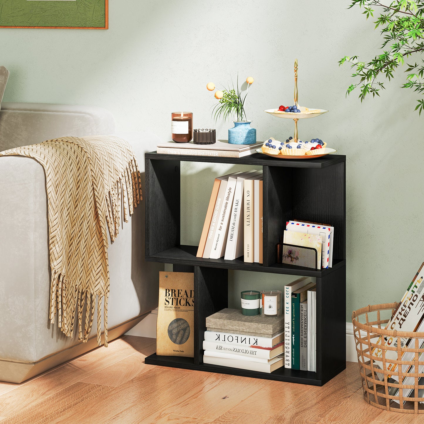 3-Tier Bookshelf with Display Shelf for Small Space-Black Kids Crystal