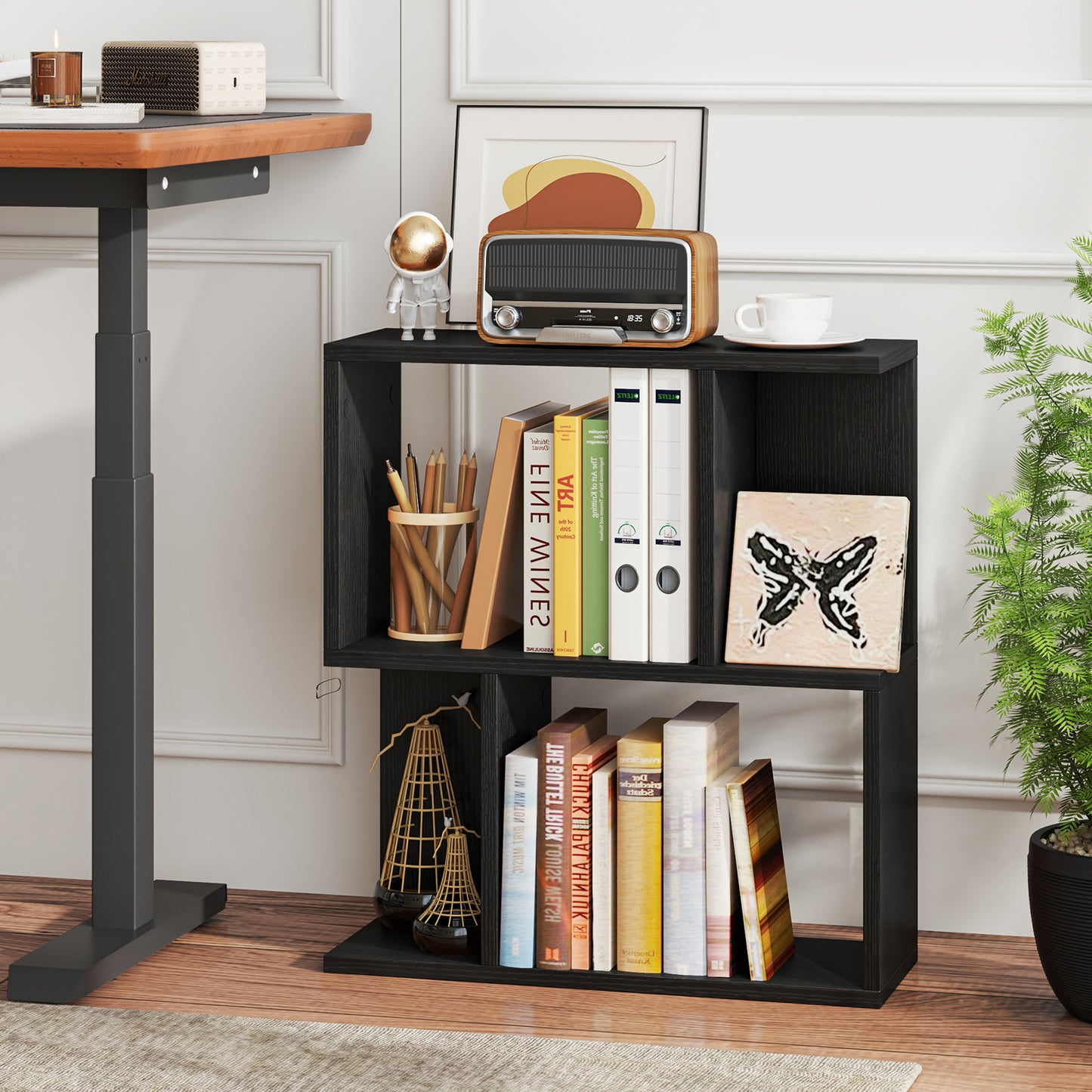 3-Tier Bookshelf with Display Shelf for Small Space-Black Kids Crystal