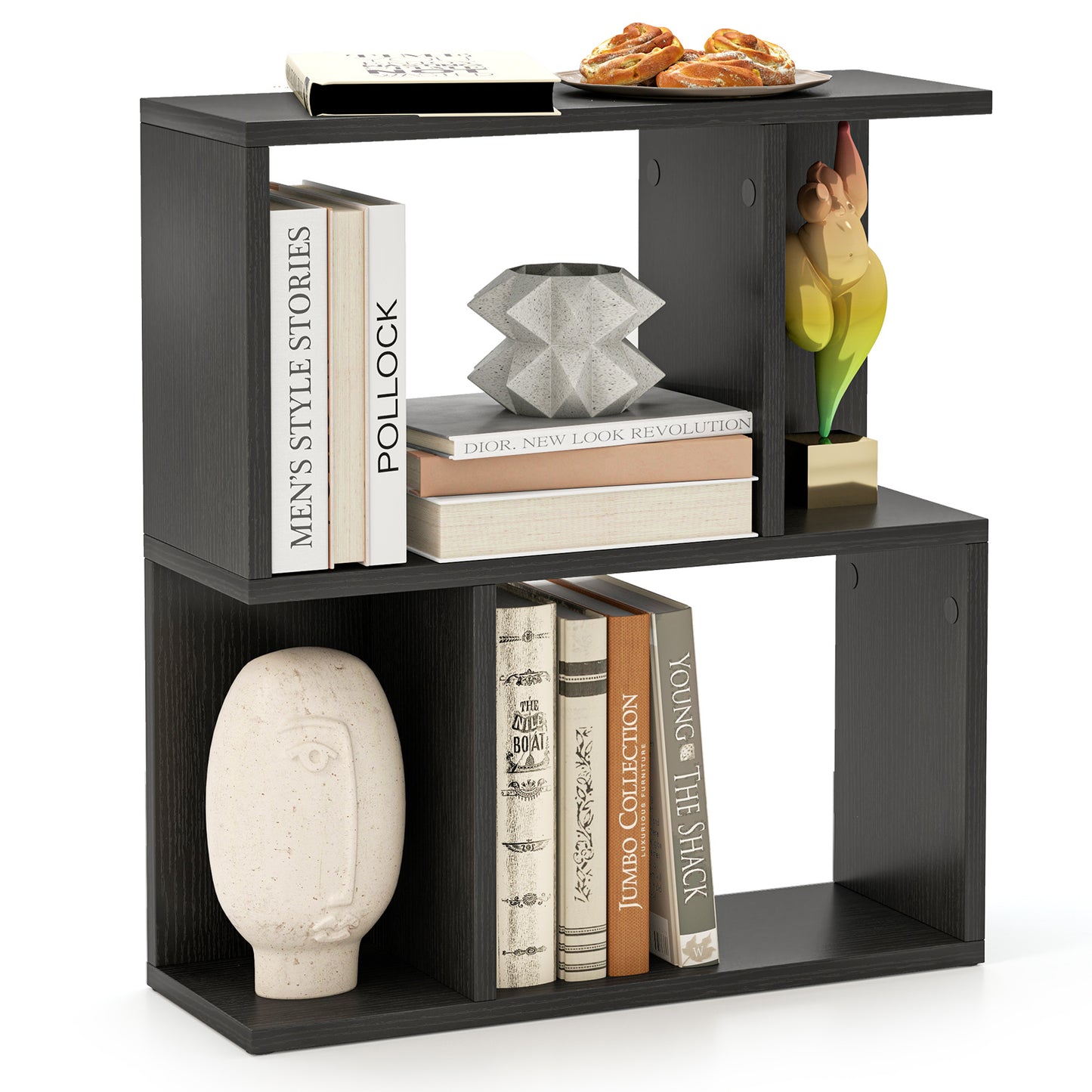 3-Tier Bookshelf with Display Shelf for Small Space-Black Kids Crystal