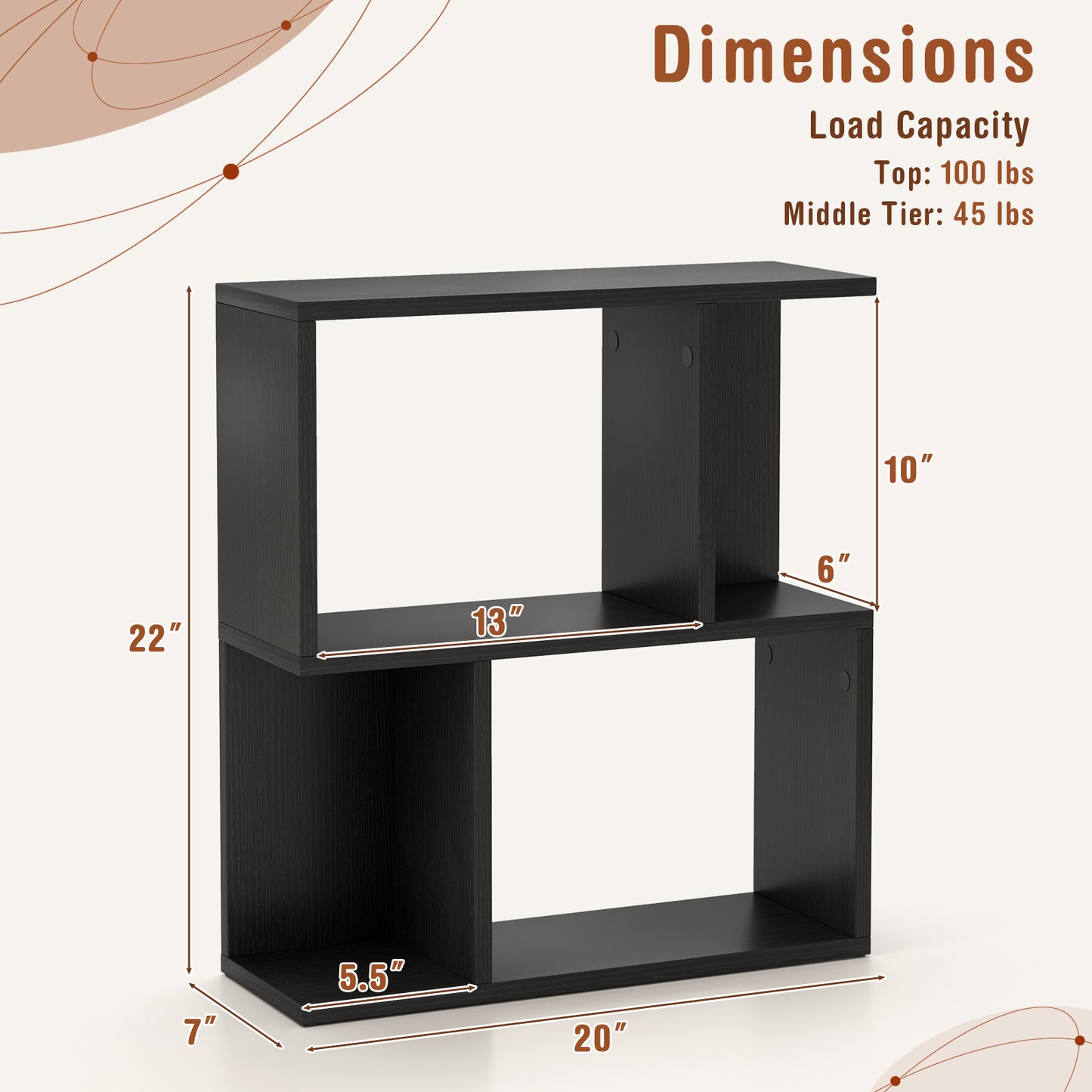 3-Tier Bookshelf with Display Shelf for Small Space-Black Kids Crystal