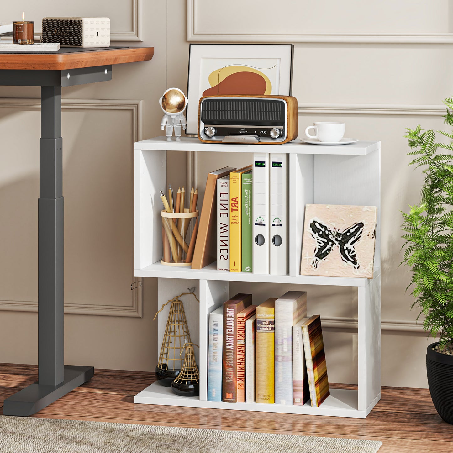 3-Tier Bookshelf with Display Shelf for Small Space-White Kids Crystal