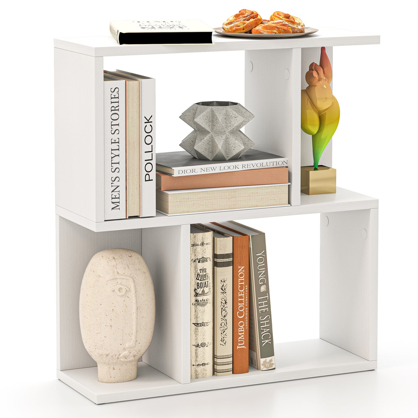 3-Tier Bookshelf with Display Shelf for Small Space-White Kids Crystal