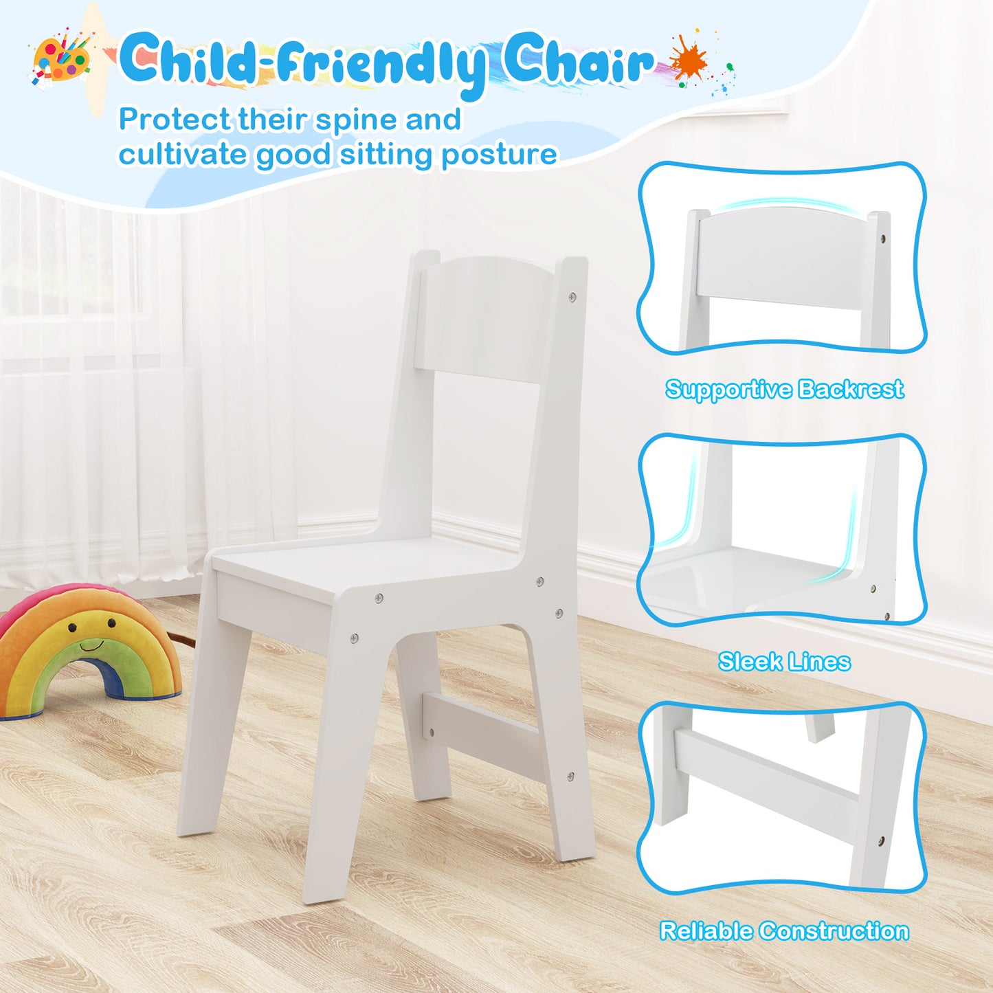 Kids Art Table and Chair Set Toddler Craft Drawing Desk-White Kids Crystal