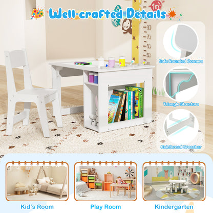 Kids Art Table and Chair Set Toddler Craft Drawing Desk-White
