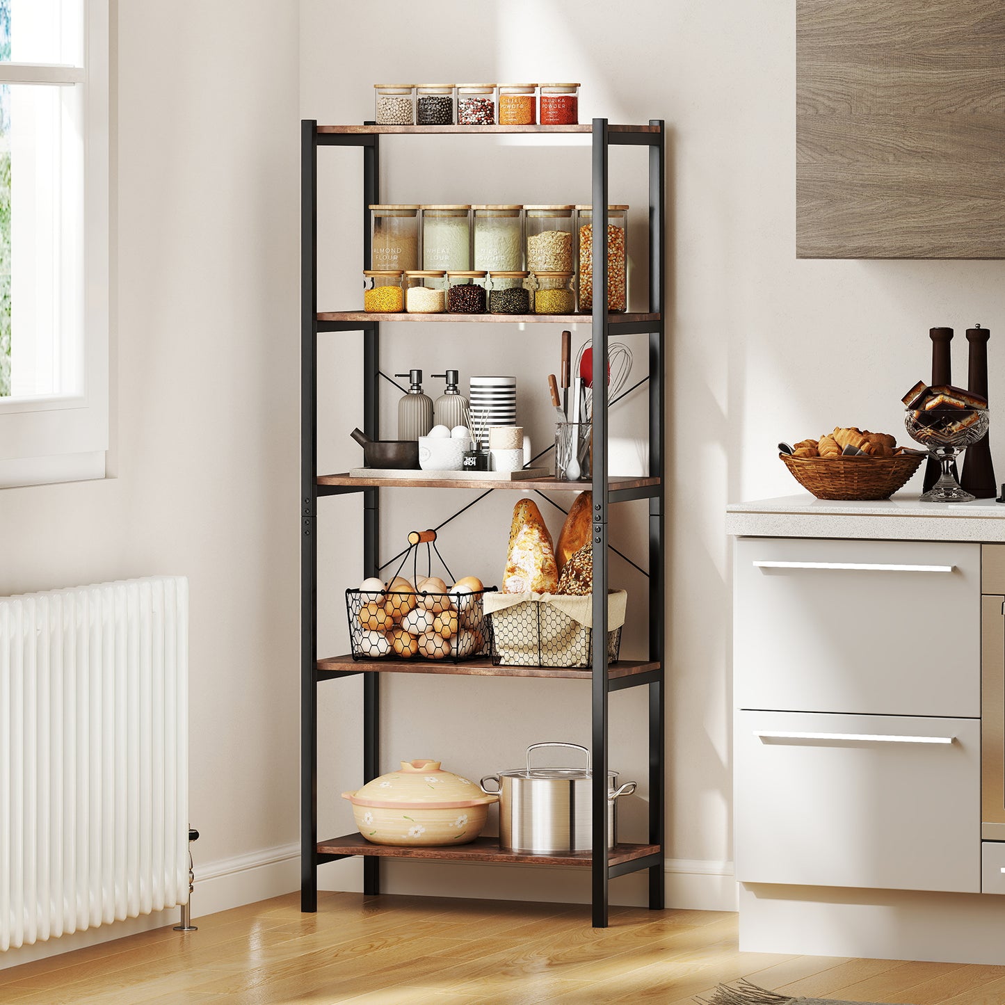 Multipurpose Open Bookcase Industrial Rack Wide Standing Storage Shelf-Brown Kids Crystal