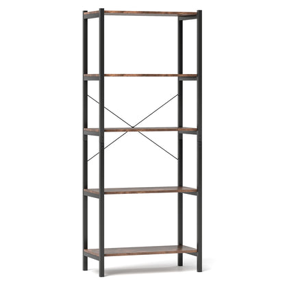 Multipurpose Open Bookcase Industrial Rack Wide Standing Storage Shelf-Brown