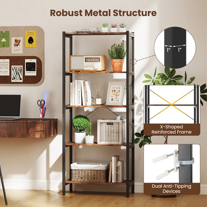 Multipurpose Open Bookcase Industrial Rack Wide Standing Storage Shelf-Brown