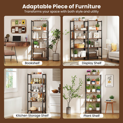 Multipurpose Open Bookcase Industrial Rack Wide Standing Storage Shelf-Brown