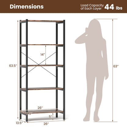 Multipurpose Open Bookcase Industrial Rack Wide Standing Storage Shelf-Brown