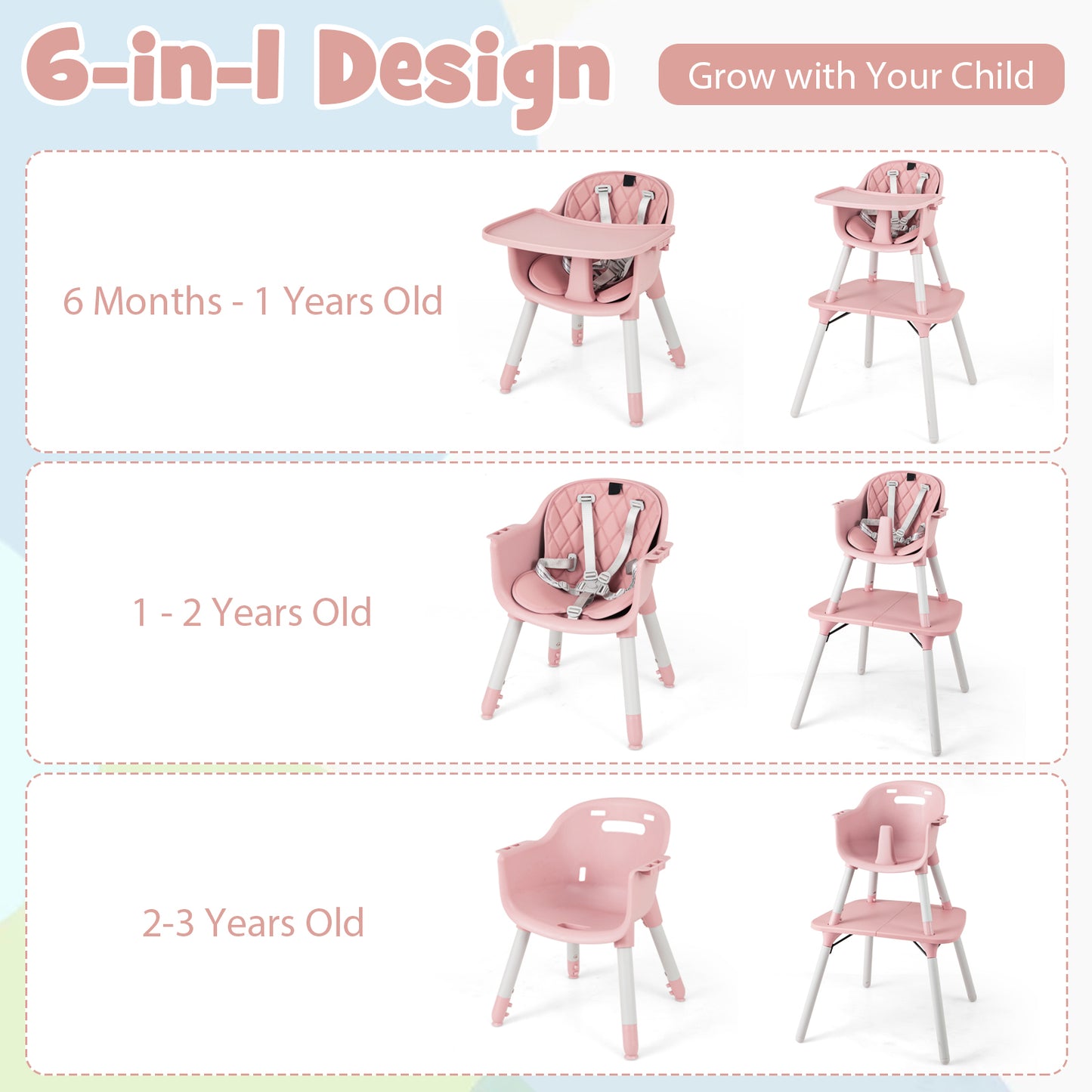 4-in-1 Baby Convertible Toddler Table Chair Set with PU Cushion-Pink Kids Crystal
