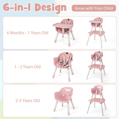 4-in-1 Baby Convertible Toddler Table Chair Set with PU Cushion-Pink