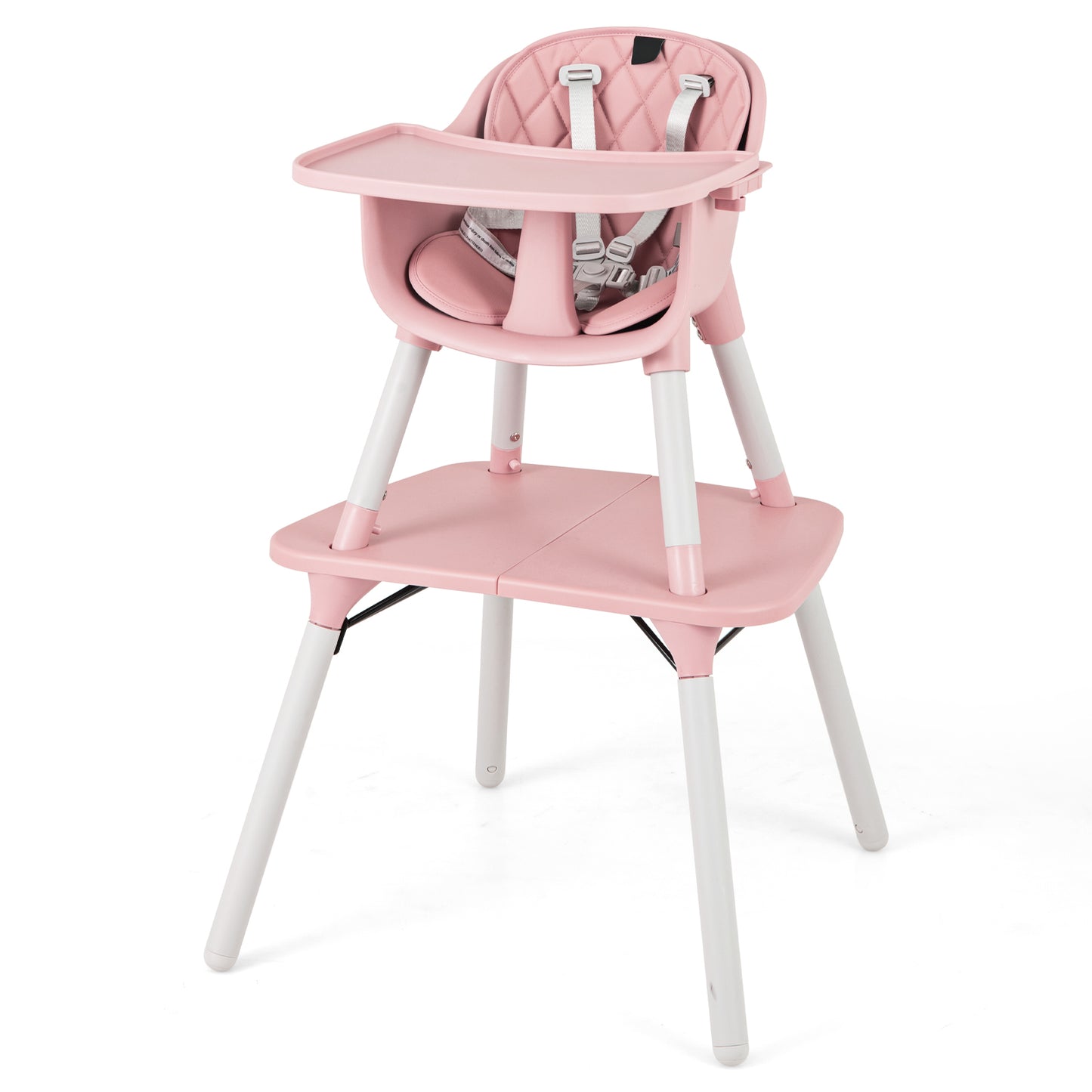 4-in-1 Baby Convertible Toddler Table Chair Set with PU Cushion-Pink Kids Crystal