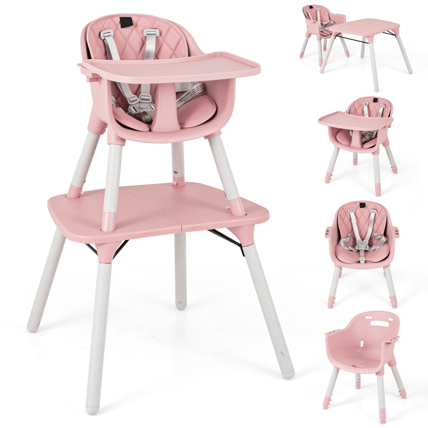 4-in-1 Baby Convertible Toddler Table Chair Set with PU Cushion-Pink Kids Crystal