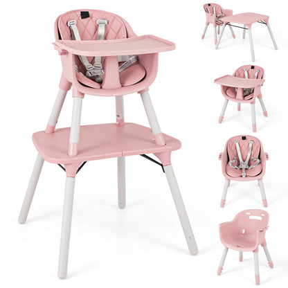 4-in-1 Baby Convertible Toddler Table Chair Set with PU Cushion-Pink