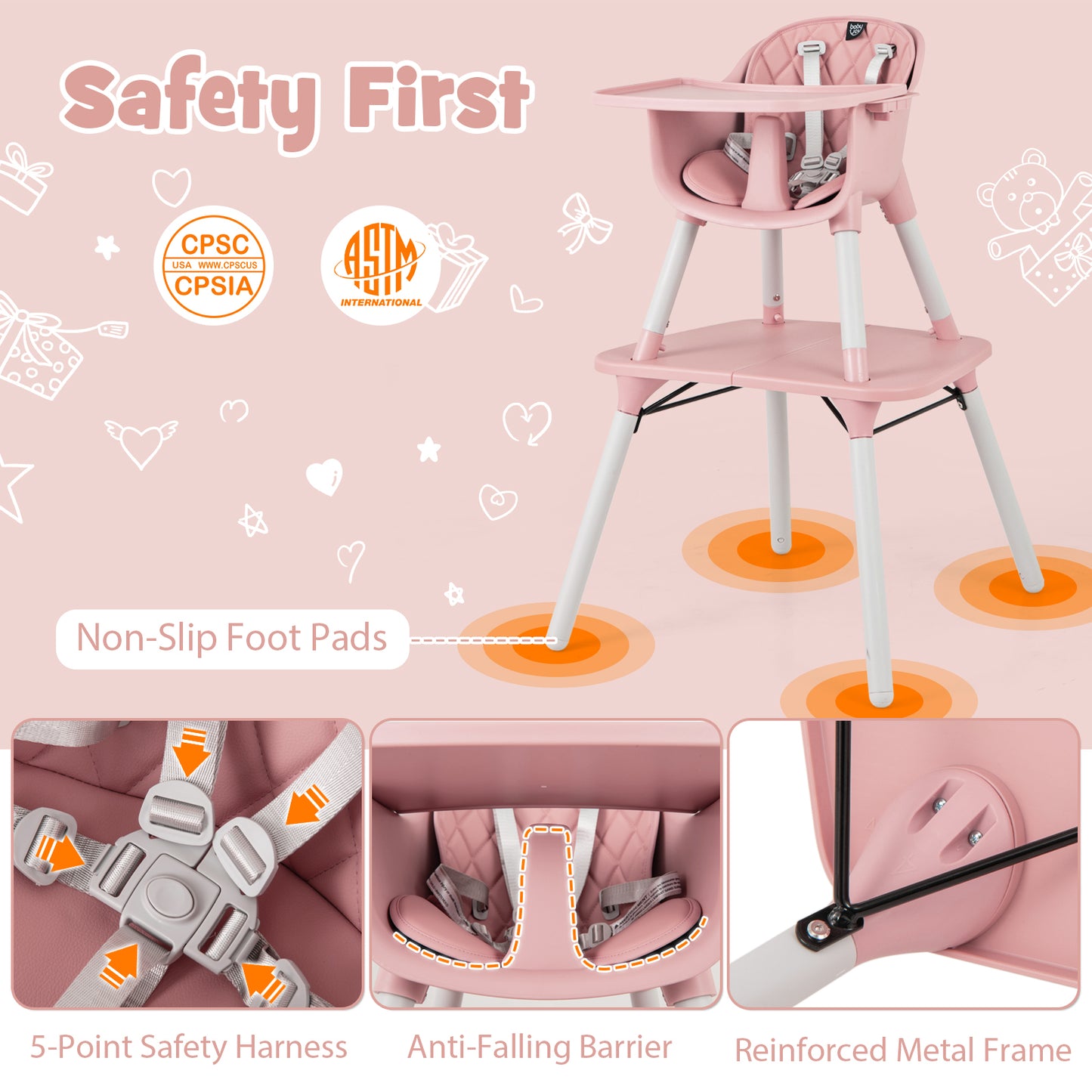 4-in-1 Baby Convertible Toddler Table Chair Set with PU Cushion-Pink Kids Crystal