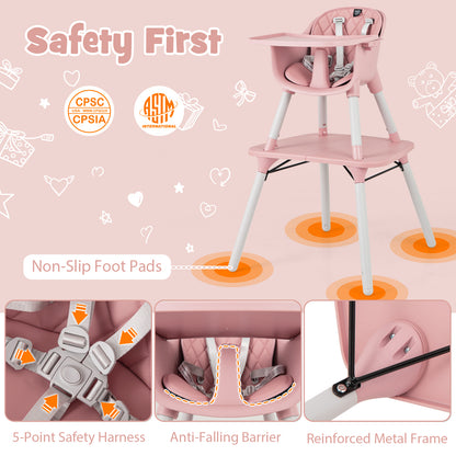 4-in-1 Baby Convertible Toddler Table Chair Set with PU Cushion-Pink