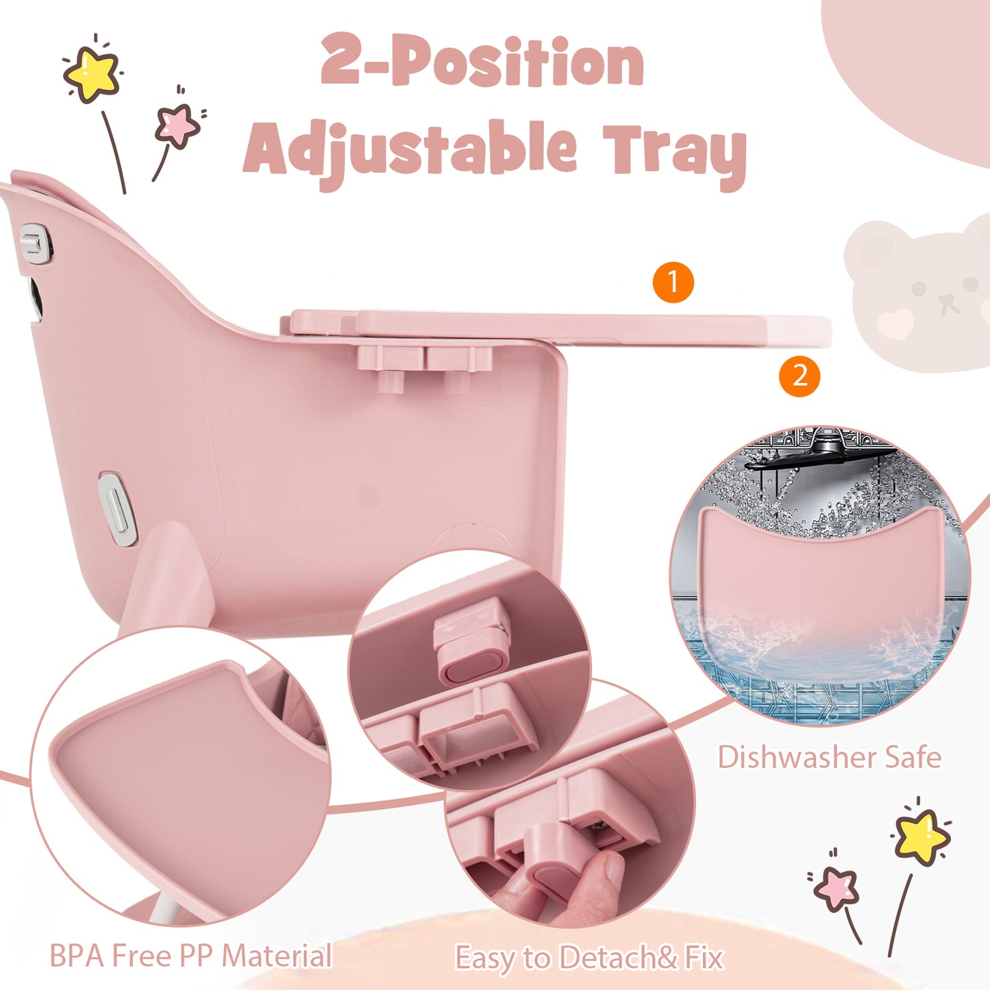 4-in-1 Baby Convertible Toddler Table Chair Set with PU Cushion-Pink Kids Crystal