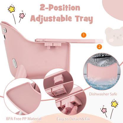 4-in-1 Baby Convertible Toddler Table Chair Set with PU Cushion-Pink