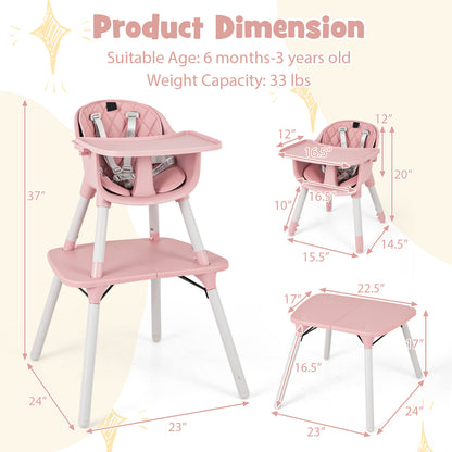 4-in-1 Baby Convertible Toddler Table Chair Set with PU Cushion-Pink