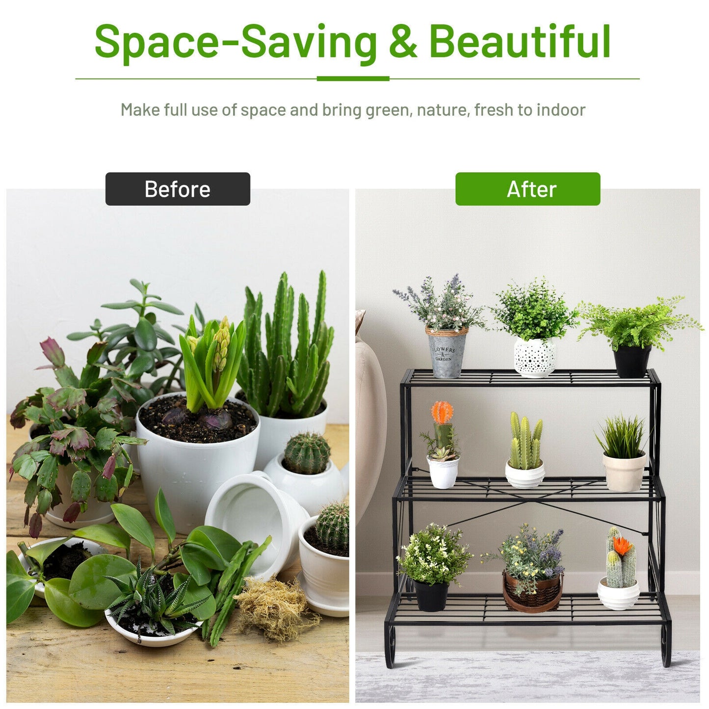 3 Tier Outdoor Metal Garden Planter Holder Shelf Kids Crystal