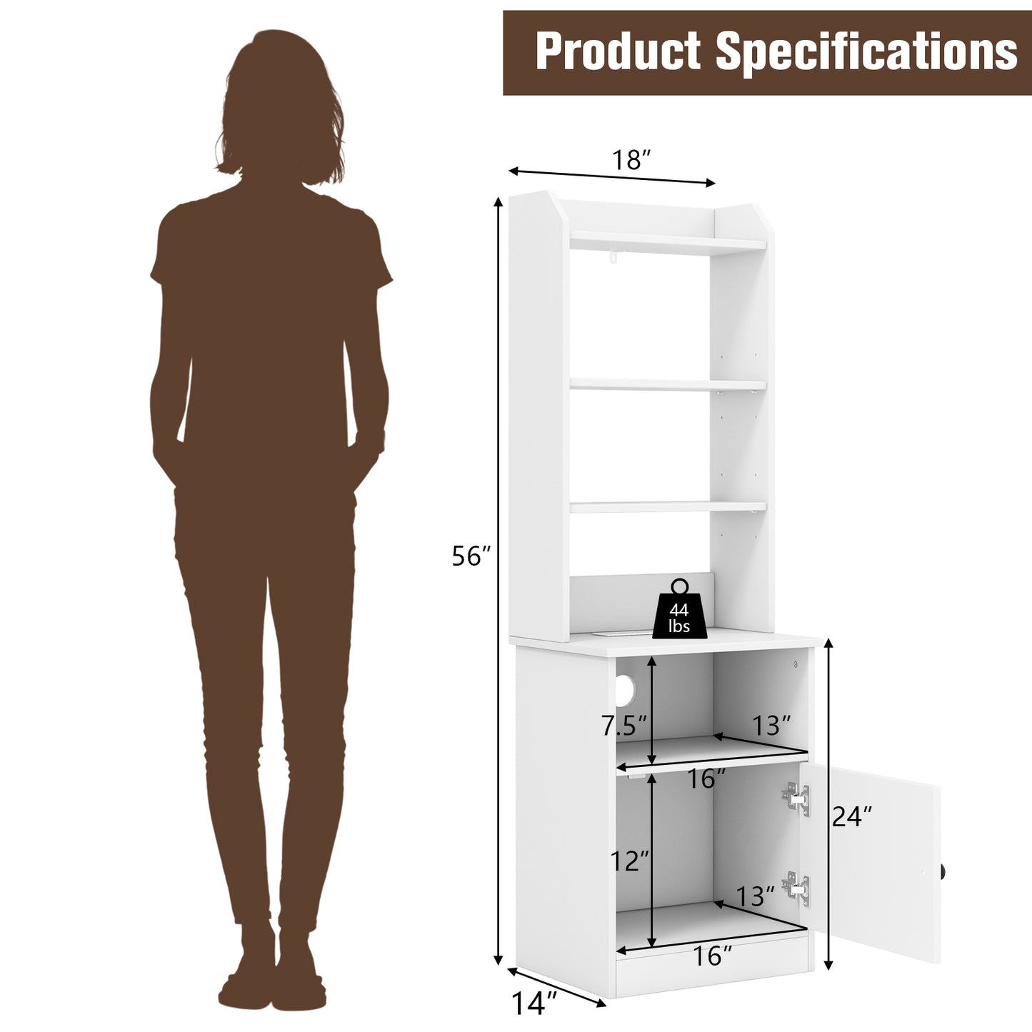 6-Tier Bookshelf Nightstand with Charging Station and Cabinet-White Kids Crystal