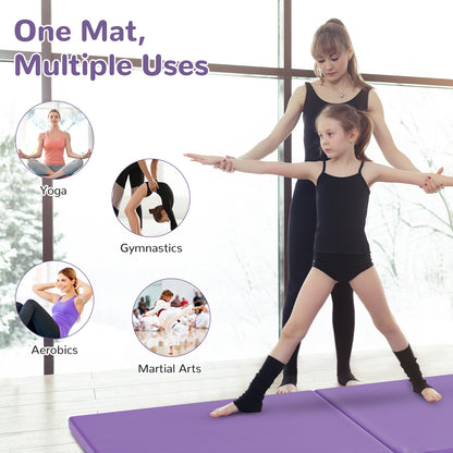 6 x 2 Feet Gymnastic Mat with Carrying Handles for Yoga-Purple