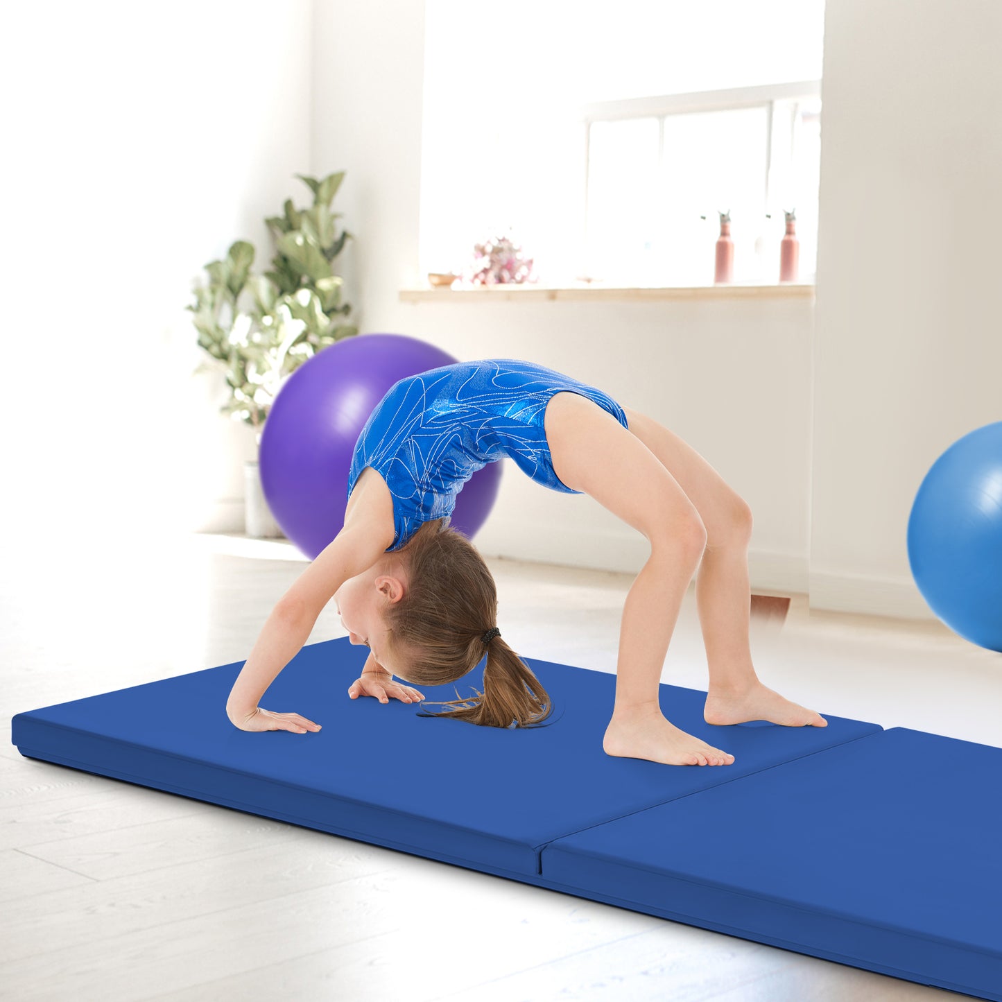 6 x 2 Feet Gymnastic Mat with Carrying Handles for Yoga-Blue Kids Crystal