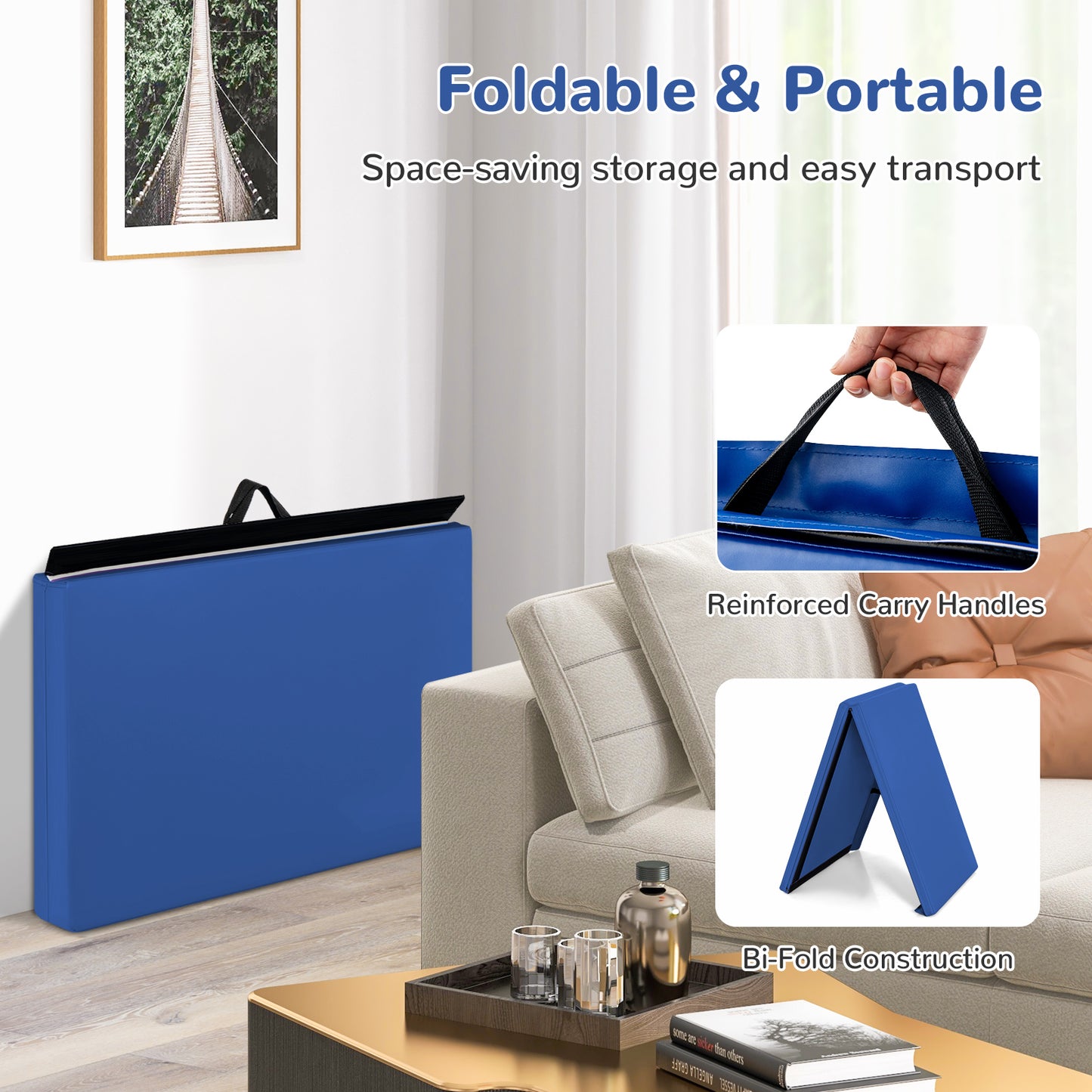 6 x 2 Feet Gymnastic Mat with Carrying Handles for Yoga-Blue Kids Crystal