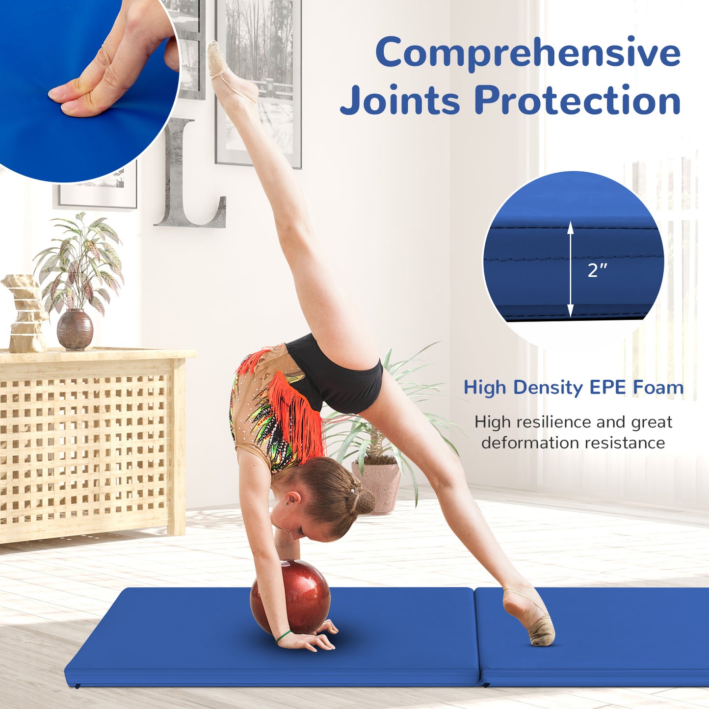 6 x 2 Feet Gymnastic Mat with Carrying Handles for Yoga-Blue Kids Crystal