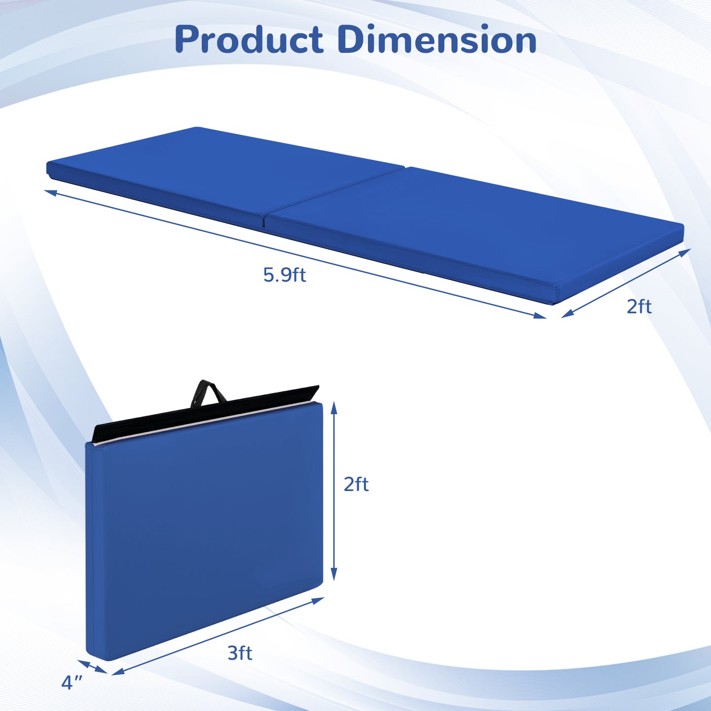 6 x 2 Feet Gymnastic Mat with Carrying Handles for Yoga-Blue Kids Crystal
