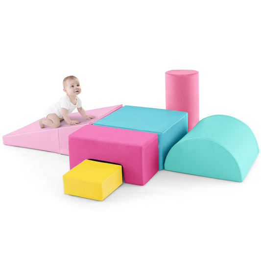 6 Pieces Foam Climbing Blocks Indoor Climb and Crawl Activity Playset with Rectangles-Pink Kids Crystal
