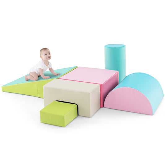 6 Pieces Foam Climbing Blocks Indoor Climb and Crawl Activity Playset with Rectangles-Green Kids Crystal