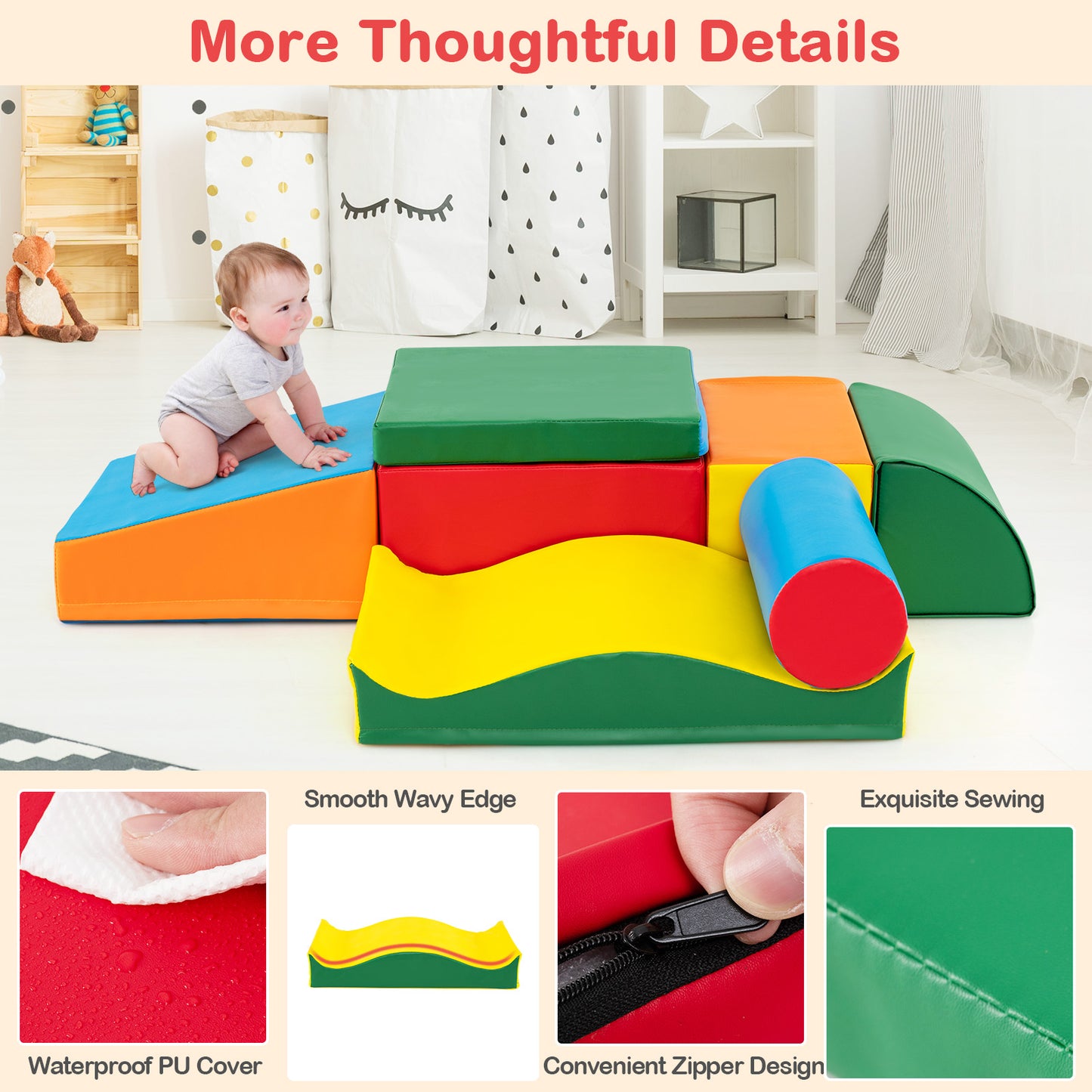 7 Pieces Toddlers Climbing Toys with EPE Foam and Removable PU Leather Kids Crystal
