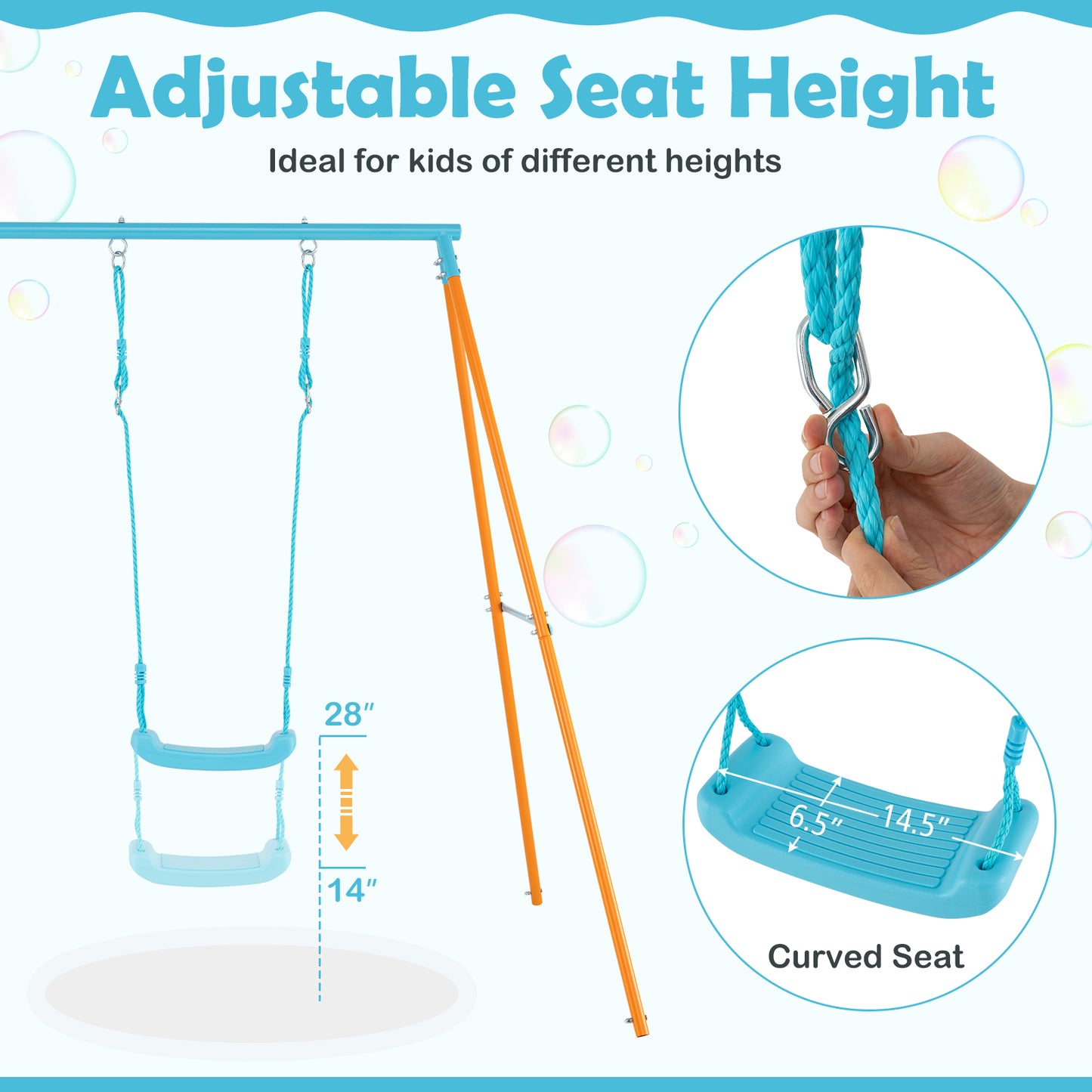 Outdoor Heavy Duty Metal Toddler Swing Set with Stand-Orange Kids Crystal