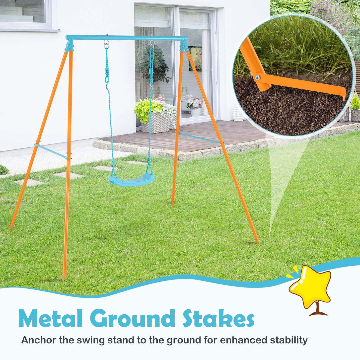 Outdoor Heavy Duty Metal Toddler Swing Set with Stand-Orange Kids Crystal