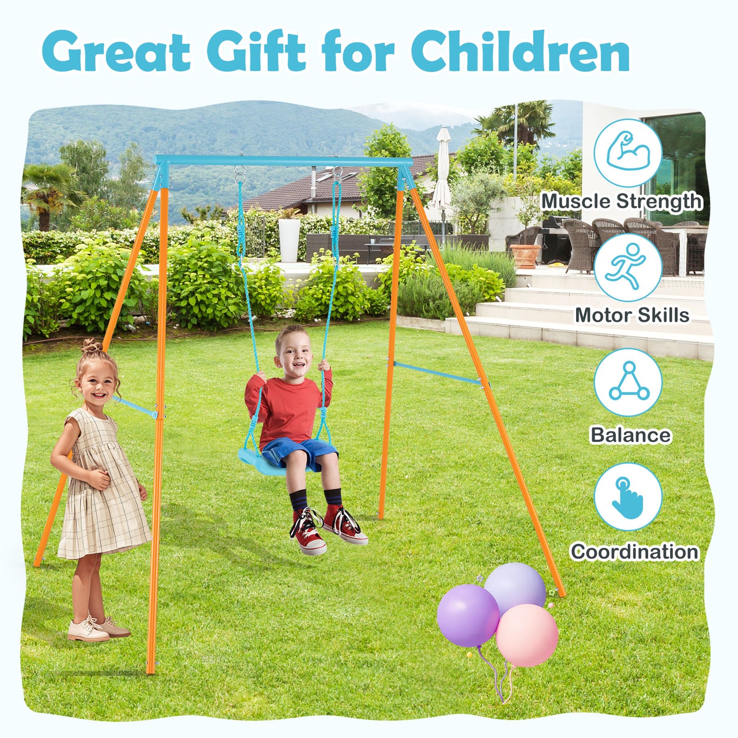 Outdoor Heavy Duty Metal Toddler Swing Set with Stand-Orange Kids Crystal