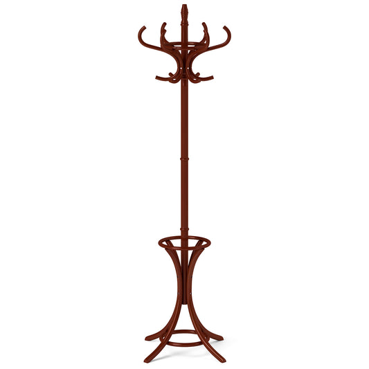 Wood Standing Hat Coat Rack with Umbrella Stand-Brown Kids Crystal