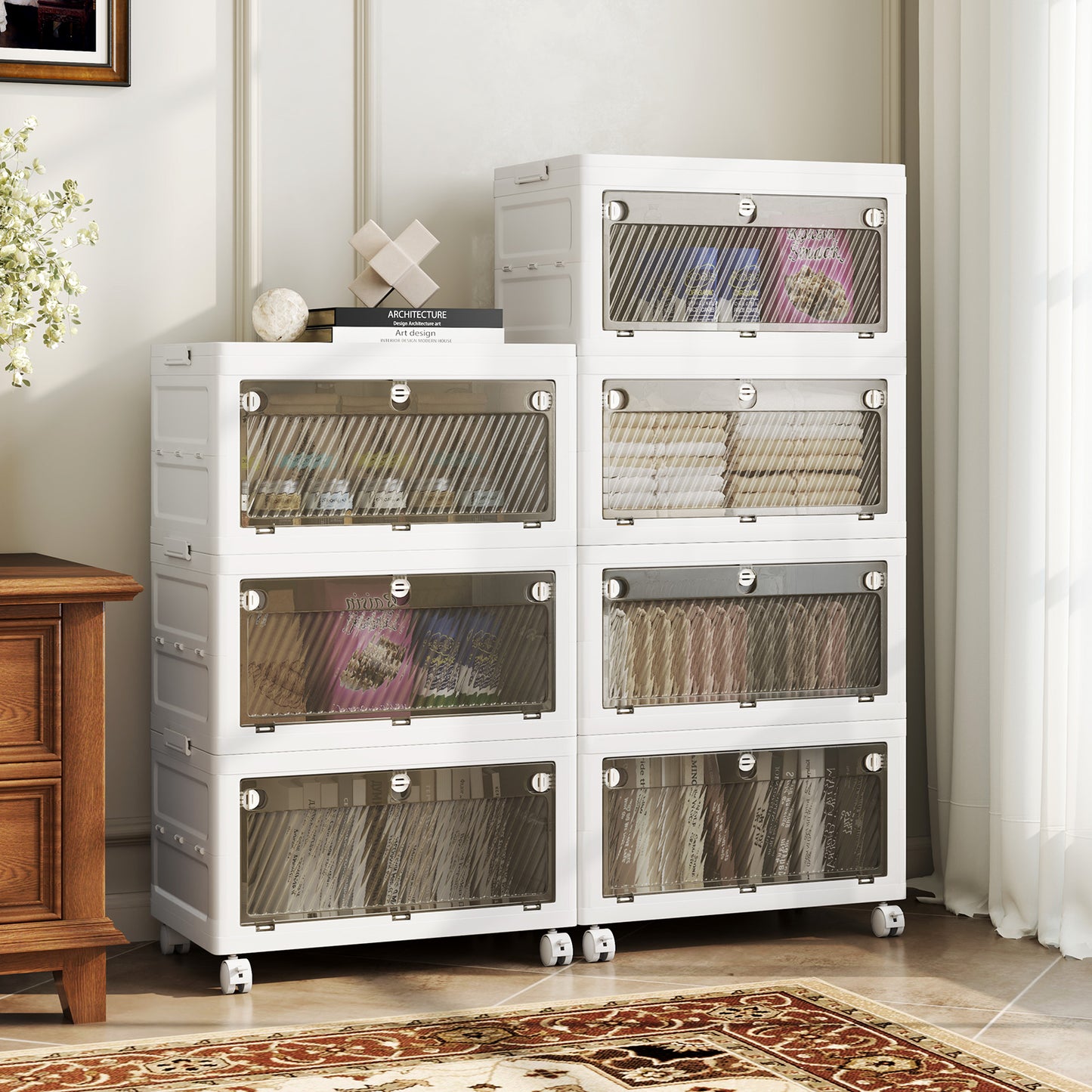 33 Gal 3-Pack Stackable Plastic Storage Bins with Lid for Bedroom Living Room-White Kids Crystal