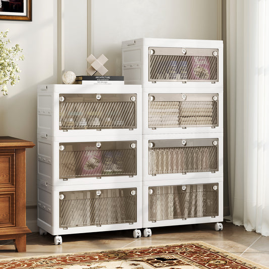 44 Gal 4-Pack Stackable Plastic Storage Bins with Lid for Bedroom Living Room-White Kids Crystal
