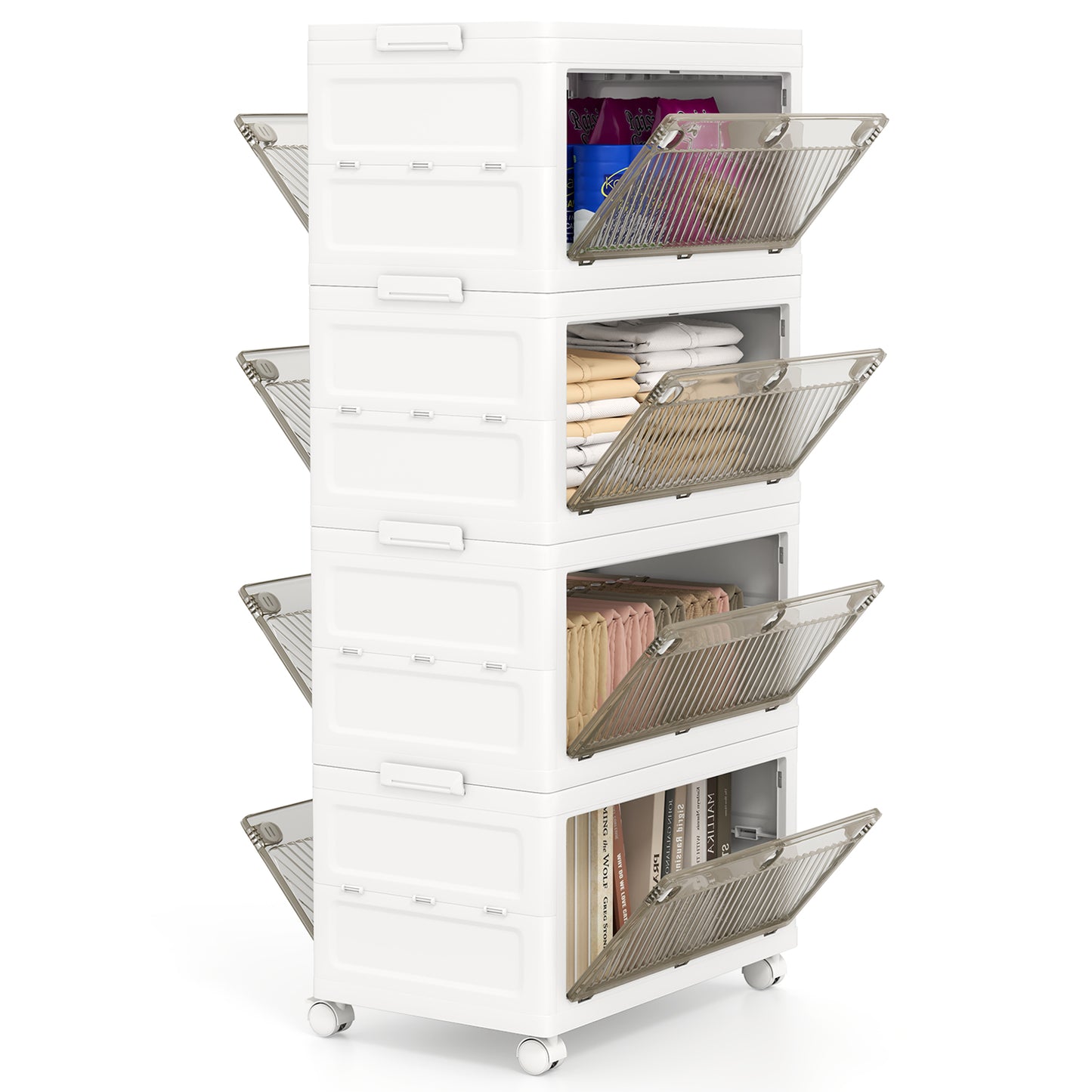44 Gal 4-Pack Stackable Plastic Storage Bins with Lid for Bedroom Living Room-White Kids Crystal
