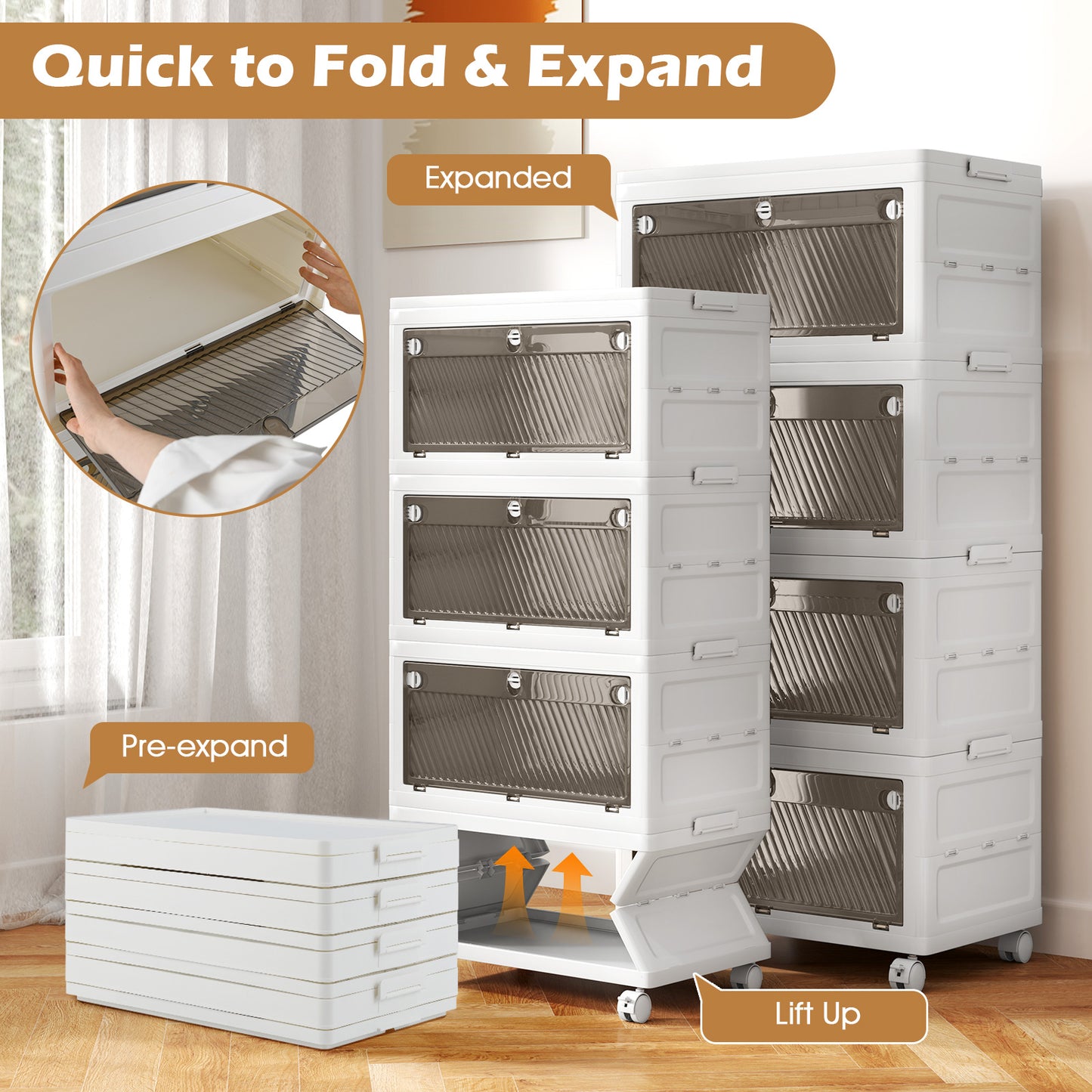 44 Gal 4-Pack Stackable Plastic Storage Bins with Lid for Bedroom Living Room-White Kids Crystal