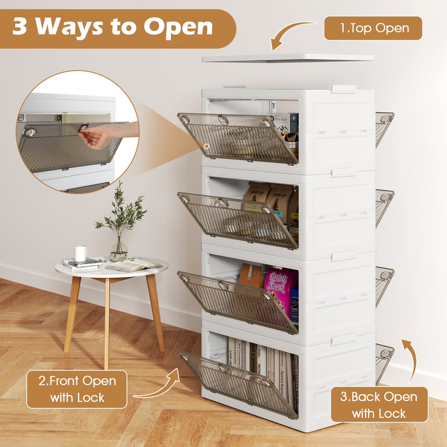 44 Gal 4-Pack Stackable Plastic Storage Bins with Lid for Bedroom Living Room-White Kids Crystal
