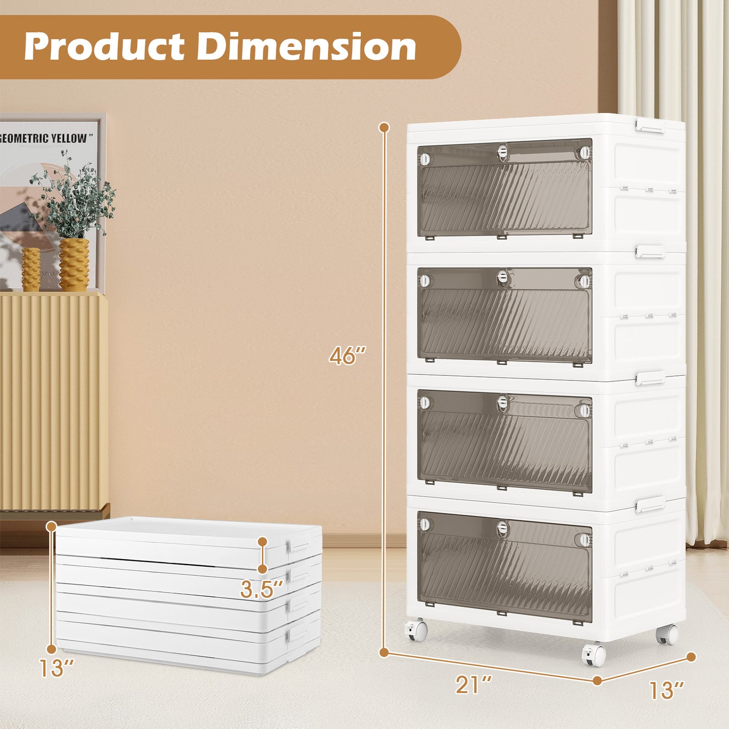 44 Gal 4-Pack Stackable Plastic Storage Bins with Lid for Bedroom Living Room-White Kids Crystal