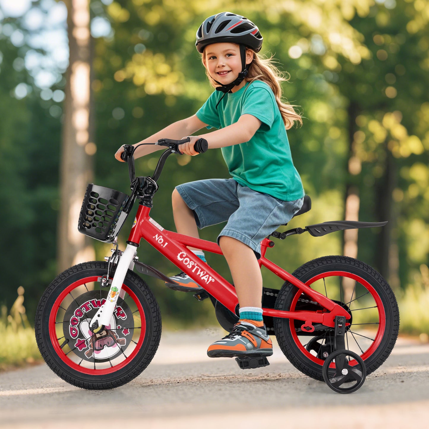 14 Inch Kids Bike Adjustable with Storage Basket and Double Brake for 3-5 Years Old-14 inches Kids Crystal