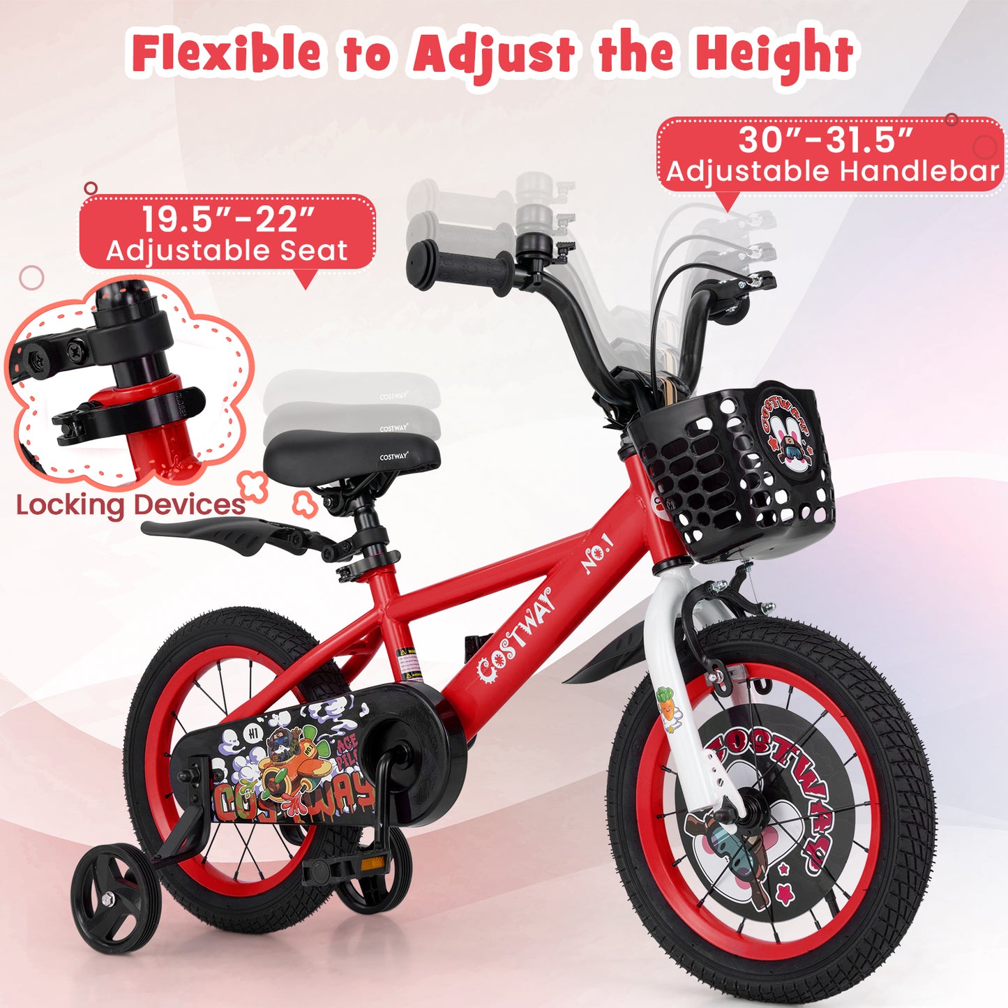 14 Inch Kids Bike Adjustable with Storage Basket and Double Brake for 3-5 Years Old-14 inches Kids Crystal