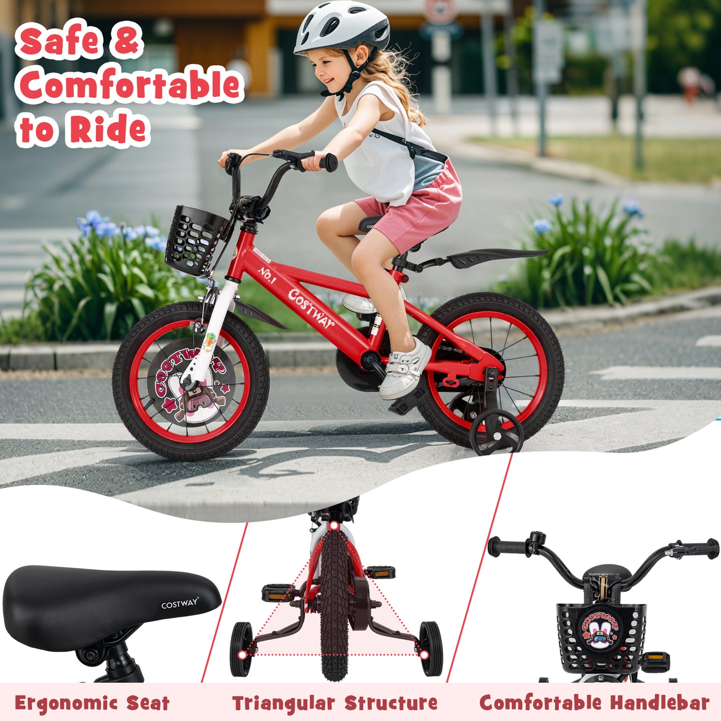 14 Inch Kids Bike Adjustable with Storage Basket and Double Brake for 3-5 Years Old-14 inches Kids Crystal