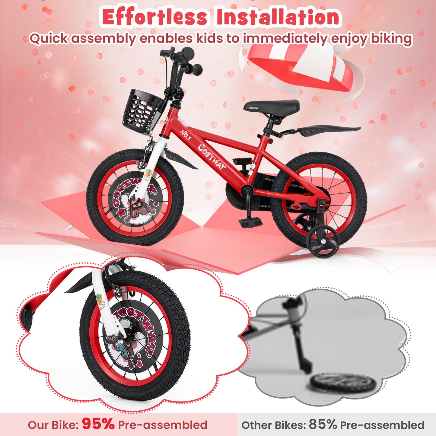 14 Inch Kids Bike Adjustable with Storage Basket and Double Brake for 3-5 Years Old-14 inches Kids Crystal