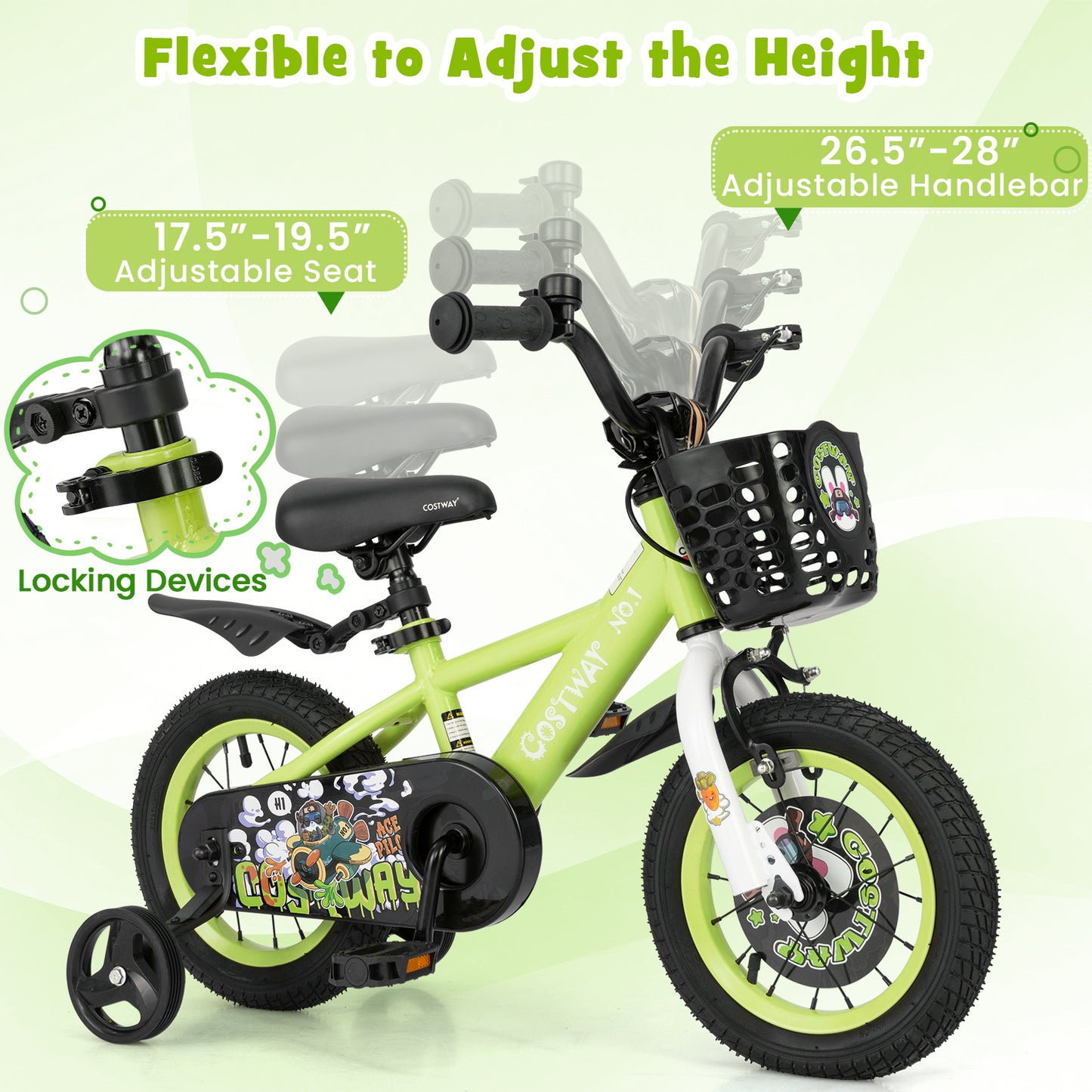 12 Inch Kids Bike Adjustable with Detachable Training Wheels for 3-4 Years Old-12 inches Kids Crystal